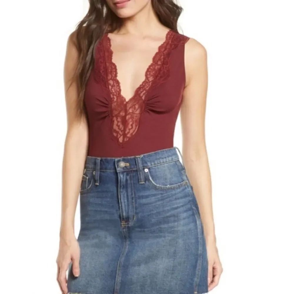 Free People Lace Contemporary Feminine Festival Concert Casual Boho Bodysuit